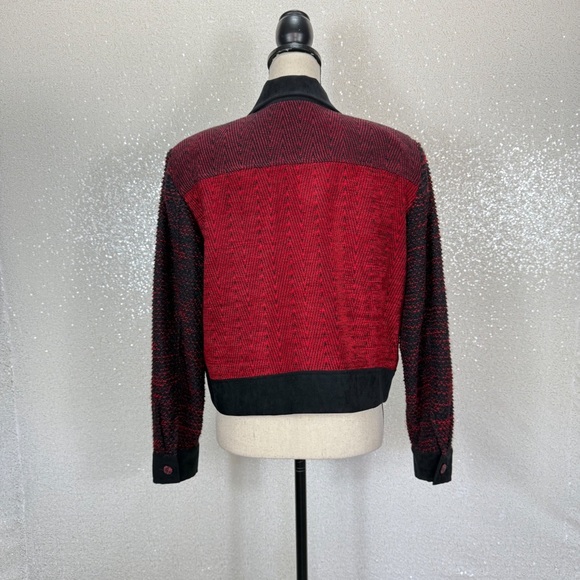 Christina Hope Petite Red Black Woven Zip-Up Jacket Retro Vintage Style Medium - Picture 7 of 9